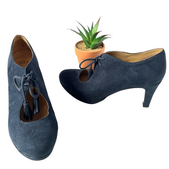 Naturalizer Paxton Bootie Womens Size 6M Blue Open Front Lace Up Tassel Witchy - Picture 13 of 13